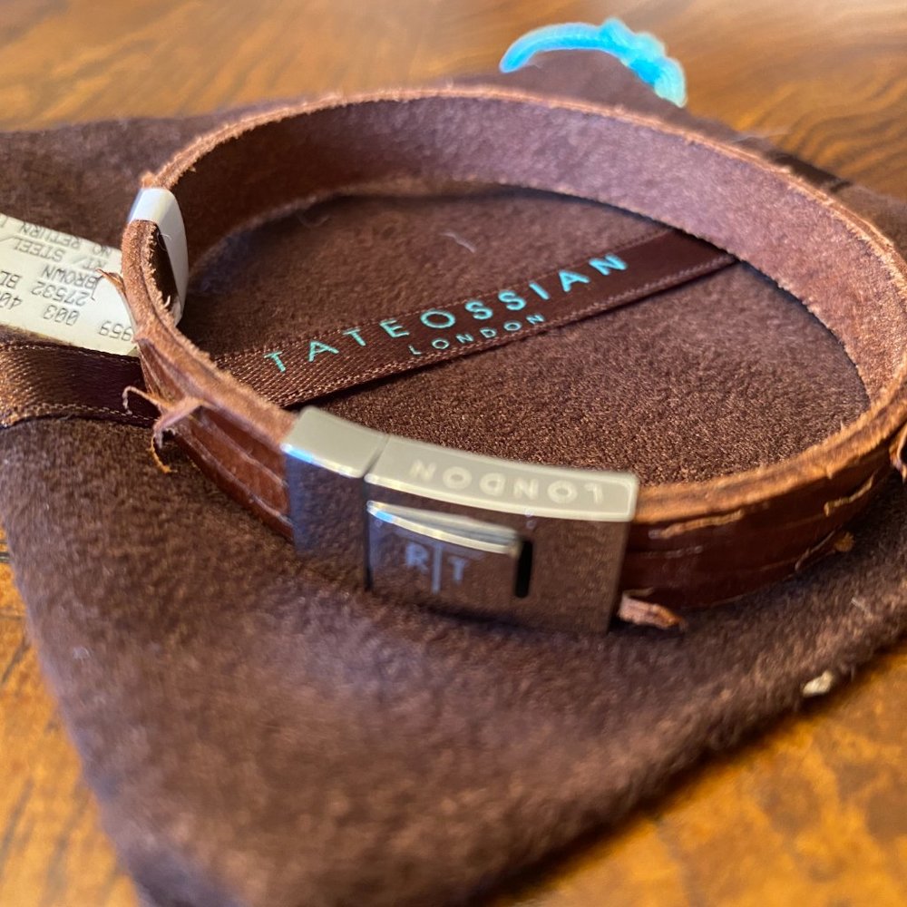 Brand New TATEOSSIAN Stainless Steel & Leather Distressed Bracelet